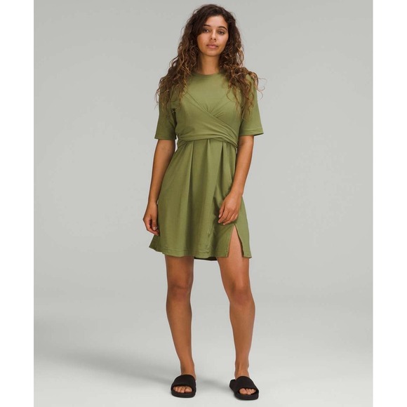 NWT Lululemon Cotton Wrap-Front T-Shirt Dress Olive Green Women's Size 4 - Picture 2 of 14